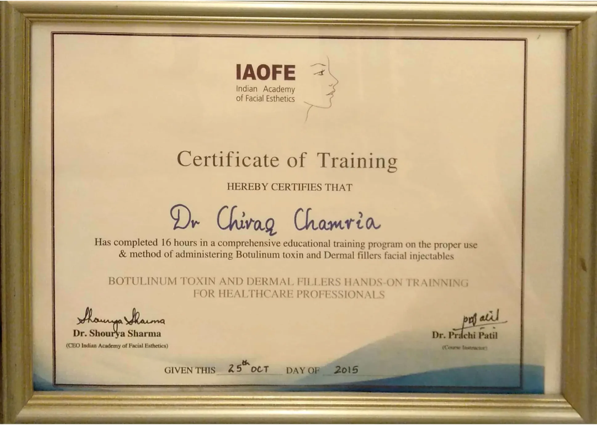 Dr Chirag Chamria Certificate