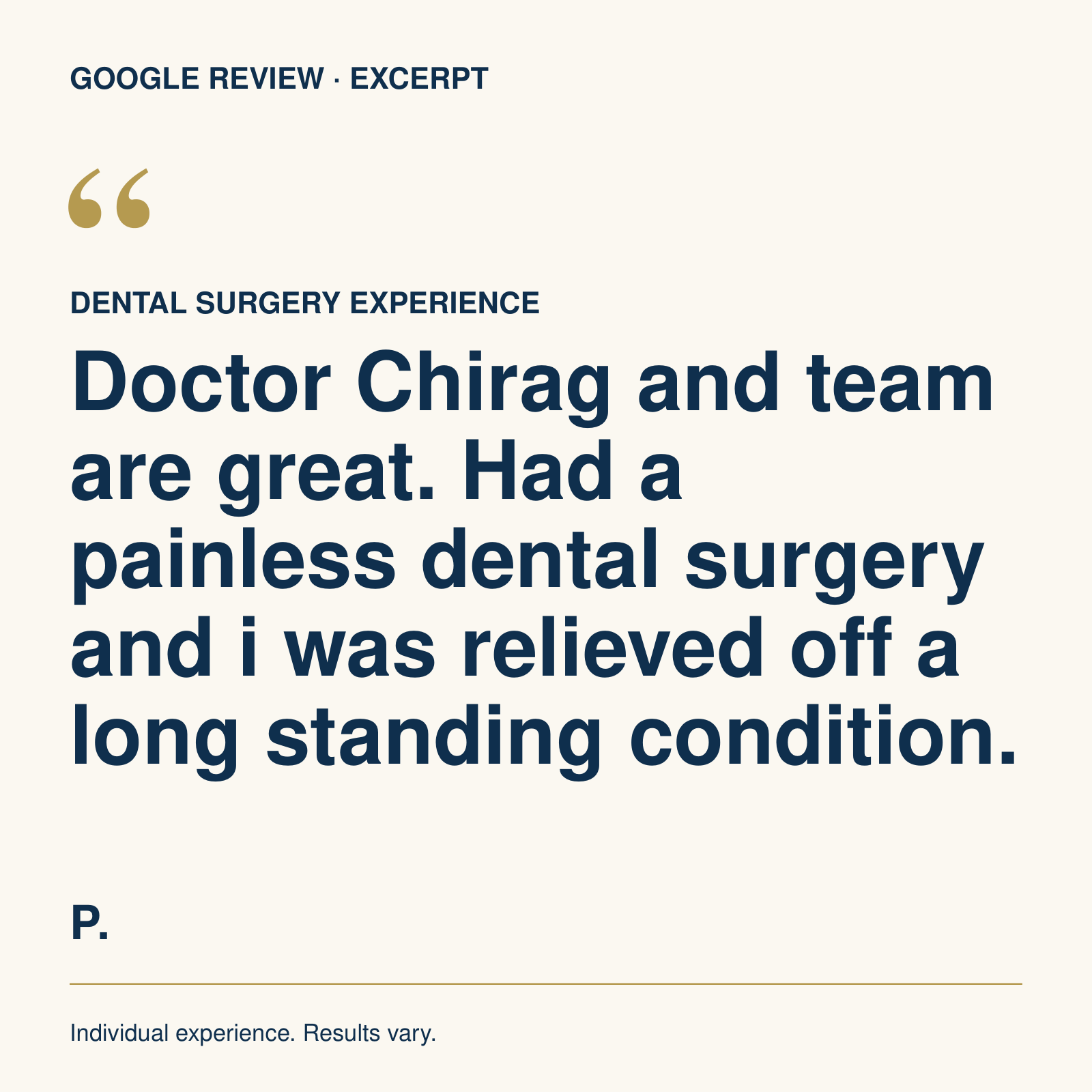 Dr Chirag Chamria - Dental Surgery Review